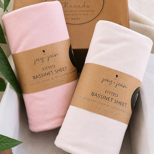 Image of Bedside Sleeper Bassinet Fitted Sheets 33x20 for Maxi Cosi Iora, Koola Baby, Baby Joy, Angelbliss, Kidsclub Bedside Bassinet - 100% Jersey Cotton - Muted Pink + Soft Pink - 2 Pack