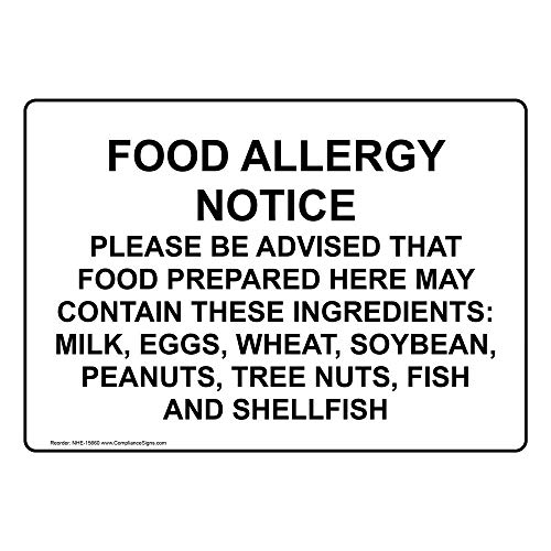 ComplianceSigns.com Food Allergy Notice Label Decal, 5x3.5 inch 4-Pack Vinyl for Safe Food Handling