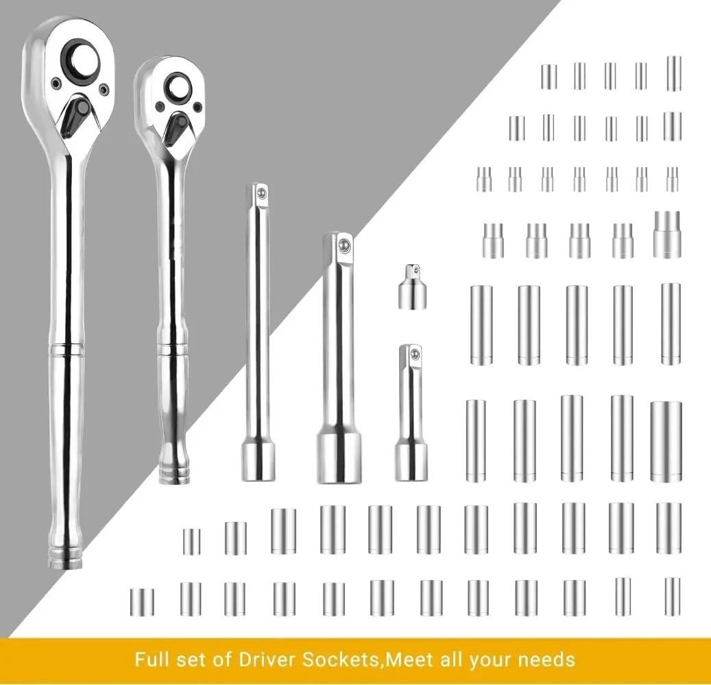klucze nasadowe Zestaw narzędzi mechanicznych 192 elementów, zestaw kluczy nasadowych, plastikowa walizka do przechowywania z zestawem narzędzi ręcznych Zestaw Narzędzi