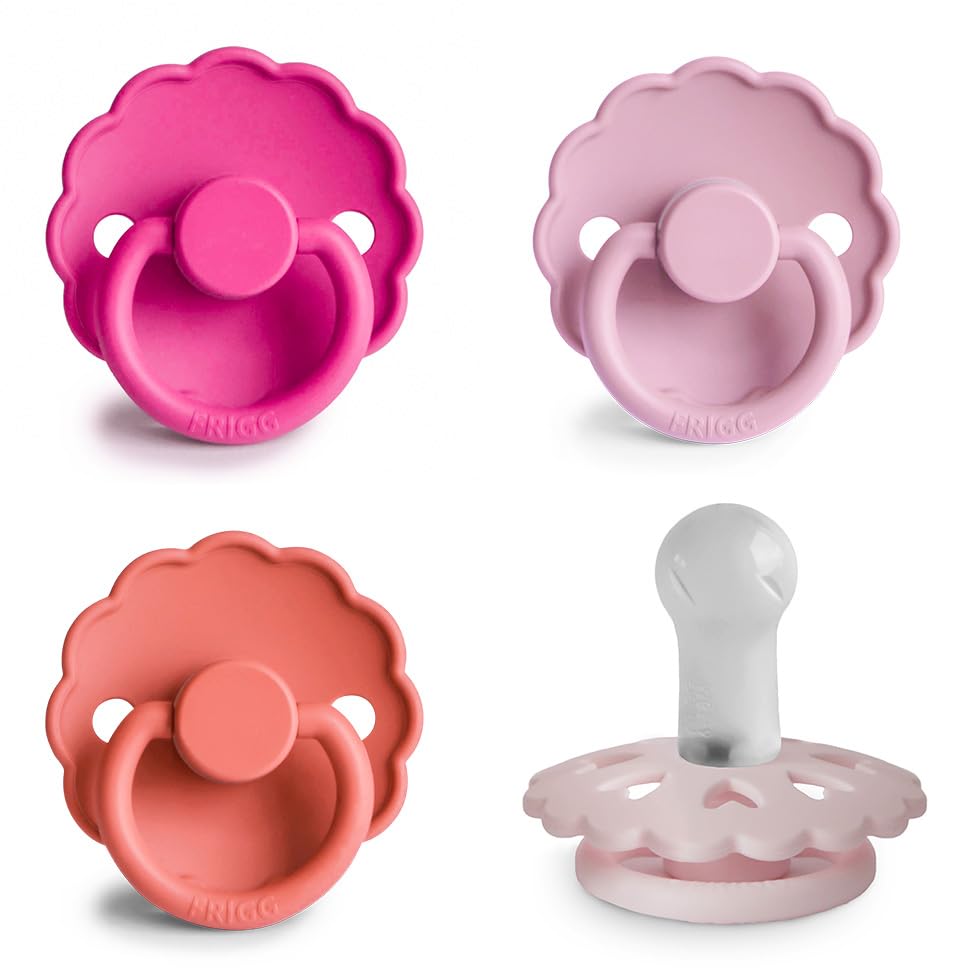 FRIGG SilkySoft Silicone Baby Pacifier 4-Pack Rosy Romance | Made in Denmark | BPA-Free (6-18 Months)