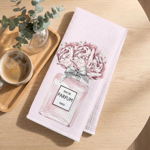 Image of Hanamiya Na 4 Pcs Pink Hand Towels, Perfume Bow Decor Reusable Dish Towels
