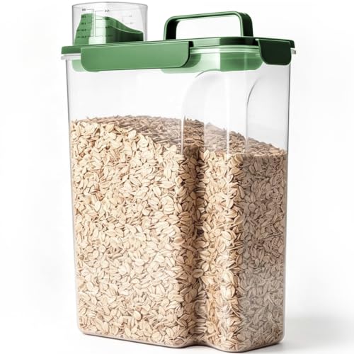 Komzon Rice Storage Containers, 20 lb Rice dispenser with Pouring Spout Large Bin for Flour, Pasta, Grain and Baking, Pet Dog Cat Bird Food Container Green
