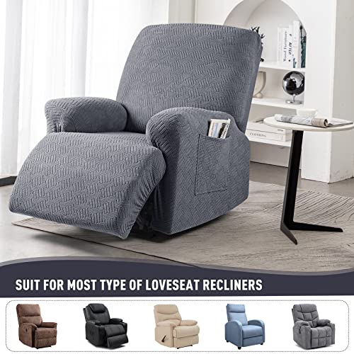 Kincam 3 Pieces Recliner Chair Covers, Stretch Reclining Chair Covers, Sofa Slipcovers Stripe Jacquard Recliner Covers Furniture Protector Covers With Elastic Bottom For Kids, Pets (Dark Gray) #TOP4