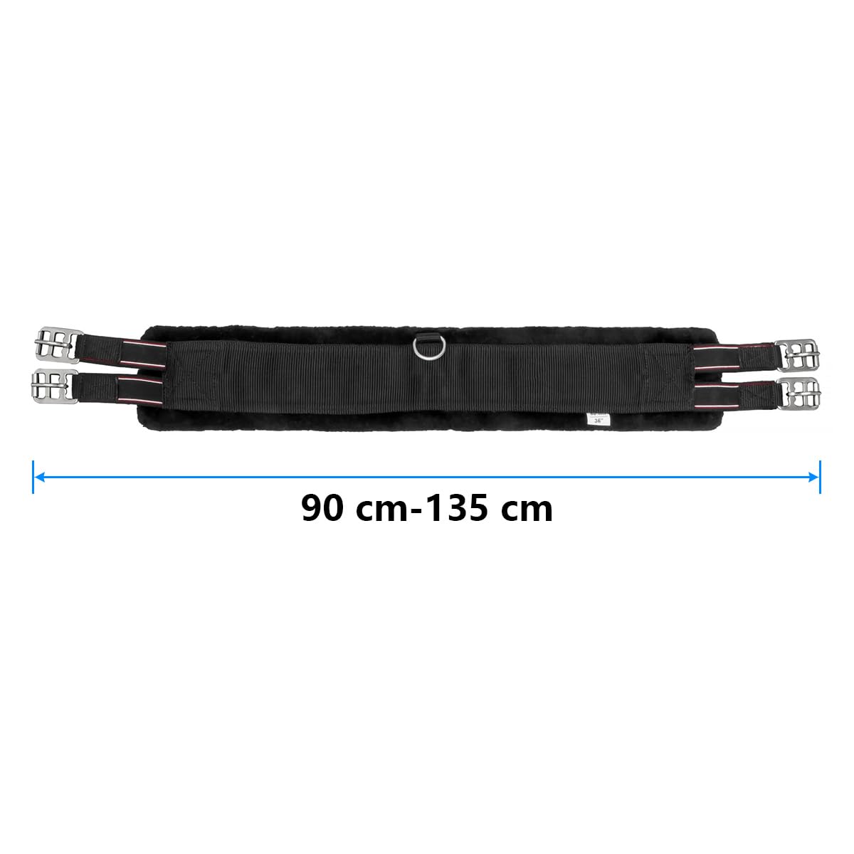 Cincha artificial para caballos - Cincha versátil con pelo sintético - Extremos elásticos - Correa larga de neopreno con pelo sintético (Negro, 130 cm)