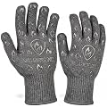 Oven Gloves with Fingers - 932°F Extreme Heat Proof and Cut Resistant Mitts for Kitchen, BBQ, Grill, Baking, Fire Pit - EN407 Certified with Non-Slip Silicone Grip and Cotton Lined for Comfort