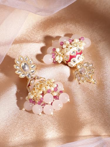 Image of Rubans Jhumka Earrings Kundan and Pearl Traditional Festive Jewellery Gift for Women & Girls