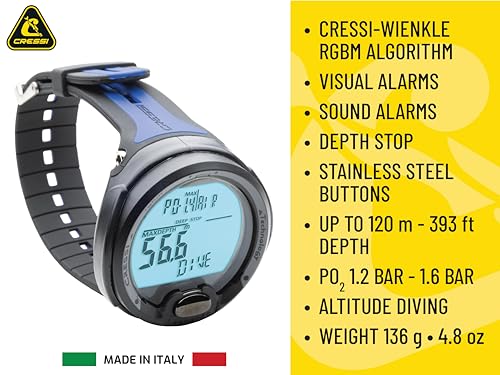 Image of CRESSI Leonardo 2.0 Scuba Dive Watch, Air Nitrox Gauge, Blue /Black