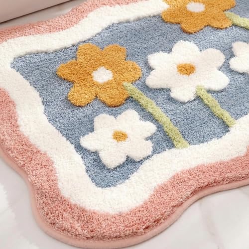 Image of LOOMLYFE Super Soft (40x60 cm) Microfibre 2000 GSM Bath Mat Super Absorbent Anti-Skid Door Mats for Home /Bathroom Mat /Bedroom /Kitchen /Floor Mat Pack of 1 - Flowers