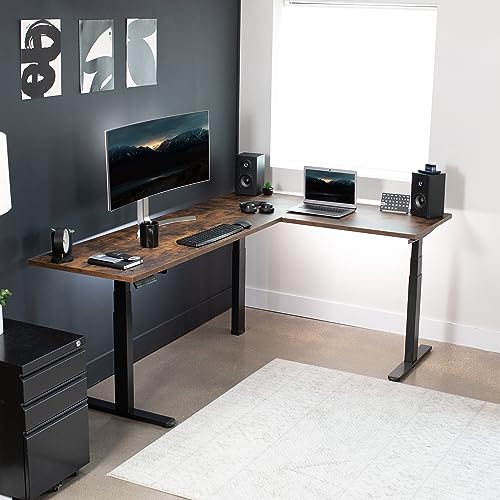 VIVO Electric Triple Motor Height Adjustable 3 Leg Corner Desk Frame, up to 300lbs, Sit Stand Ergonomic L Shaped Frame Only, Black, DESK-V130EB