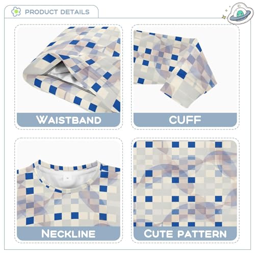 JUNZAN Blue White Checkered Kids Girls Sweatshirt Hoodie Long Sleeve Sweatshirt With Hoodie Athletic 4T3