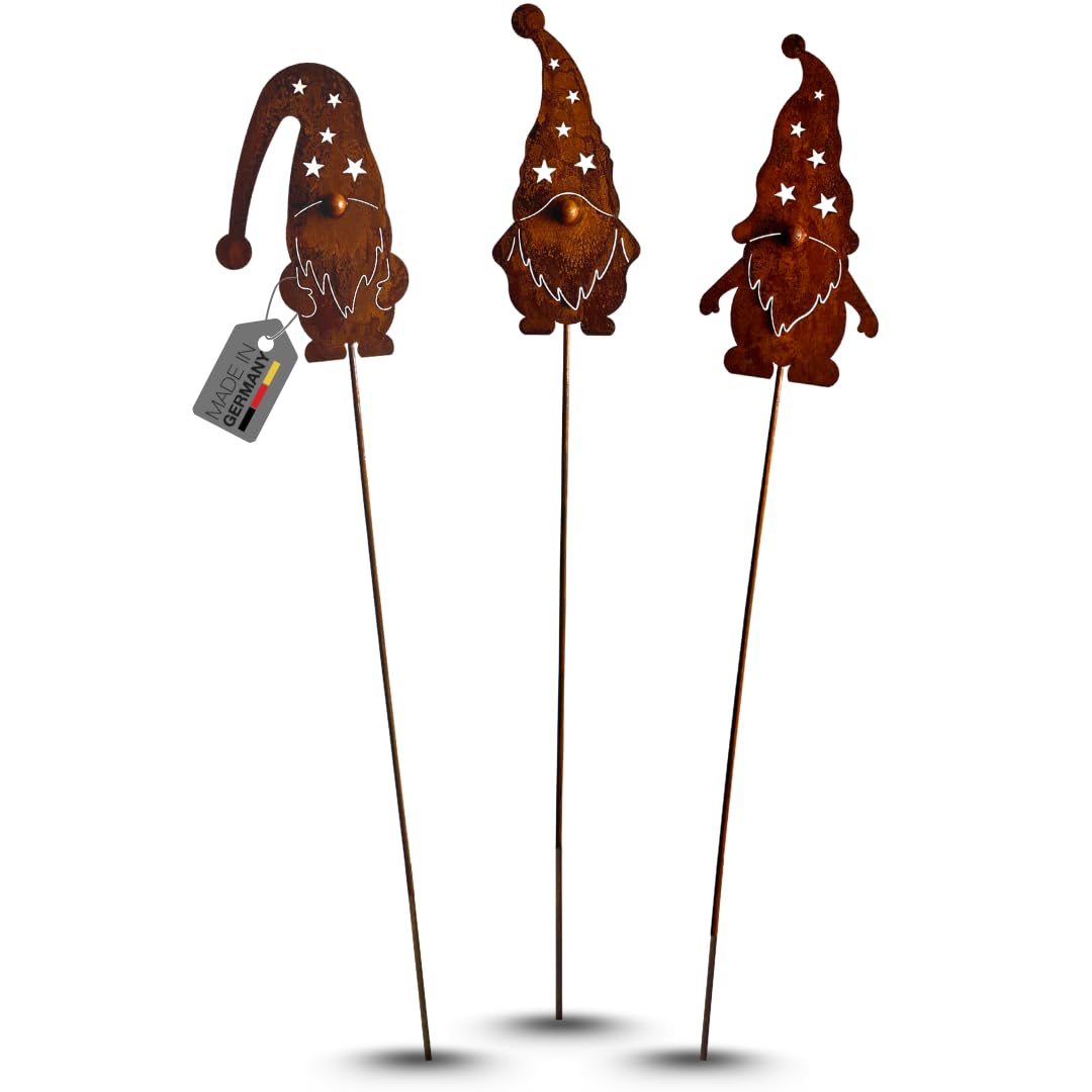 Terma Stahldesign XXL Rost Wichtel Winterzwerg Made in Germany Gartenstecker herbstdeko Outdoor Weihnachten stecker winterdekoblumenstecker Weihnachtswichtel roststecker Winter