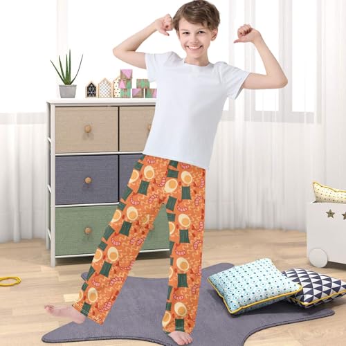 Boy's Pants Noodle Seaweed Shrimp Egg Jogger Pants Elastic Waist Long Bottoms Trousers with Pockets 6-14 Years4