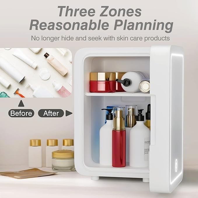 Miniatura 3 de Refrigerador para el cuidado de la piel con espejo LED regulable, mini refrigerador de maquillaje (4 litros6 latas), enfriador y calentador,