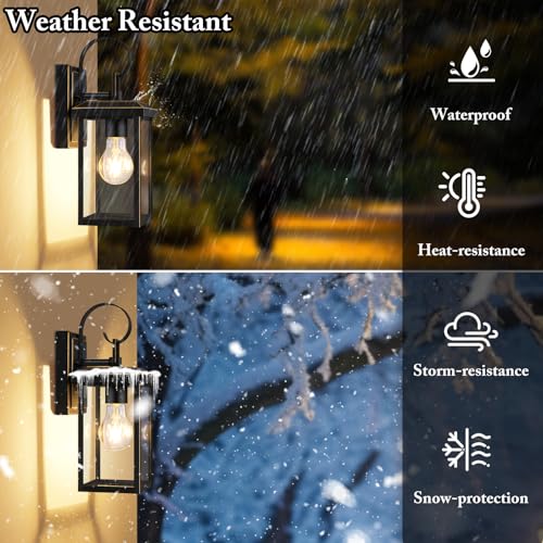 Image of BesLowe 2-Pack Outdoor Wall Light Fixtures, Modern Porch Sconces, Bronze | Waterproof, Rust-Resistant, Durable Metal with Clear Glass, Standard E26 Socket, Easy to Install