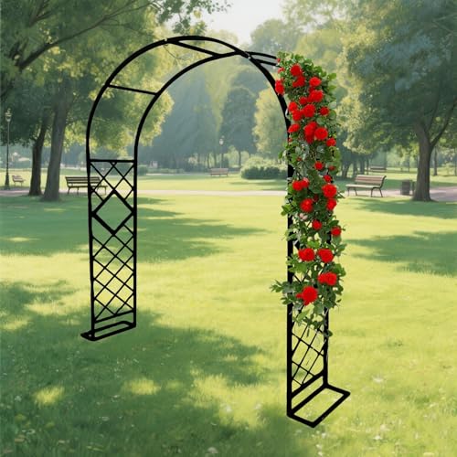 AJTXCSFOQL Freistehender Rosenbogen 140 180 220 260 300 340 cm, Stahl-Rankhilfe Gartenbogen für Roses Clematis, Rankgitter Torbogen robust wetterfest, Elegante Gartendeko(Schwarz,WxHxD 220x270x40cm)