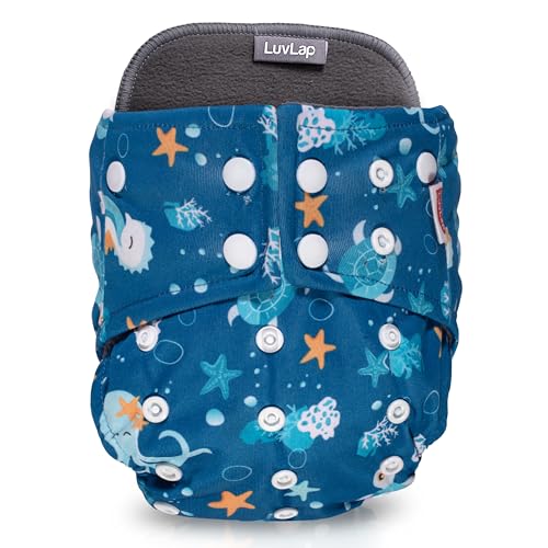 Image of LuvLap Reusable Baby Cloth Diaper, Double Leak Guard, High Absorption, Quick dry, Stain-Proof Comfort & Protection, 3m+, adjustable waist & height with snap buttons, Absorbent insert, Blue Stars