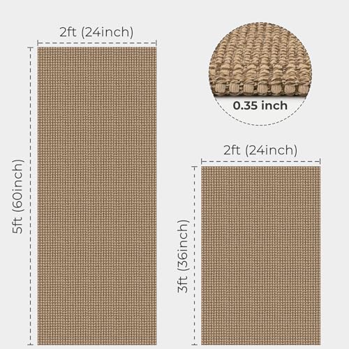 KOZYFLY Area Rug Runner Sets of 2 Pcs 2x3 and 2x5 Washable Kitchen Rugs Non Slip Rubber Backed Hallway Rug Woven Cotton Entrance Rugs for Front Porch Bathroom Kitchen Bedroom, Tan/Orange/Brown