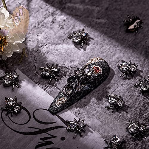 10 Pcs/Lot Glitter Gold Spider 3D Nail Charms Jewelry Diy Pearl Alloy Nail Art Decorations Nails Tools Halloween Spider 3D Alloy Metal Manicure Accessories Nail Charms Rhinestone Decorations (A) #TOP2