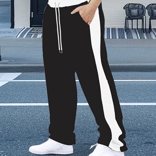 Men's Casual Sweatpants Side Stripe Pants Elastic Waist Straight Leg Lounge Long Pants Baggy Workout Athletic Trousers2
