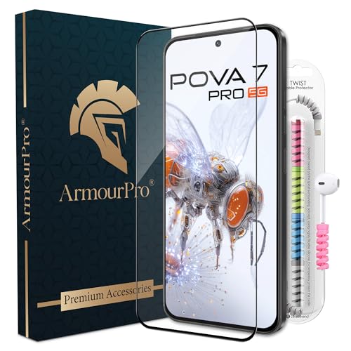 Image of ArmourPro Military Grade Gorilla Tempered Glass Screen Protector for Tecno Pova 7 and Pova 7 Pro 5G with Edge-to-Edge Protector Coverage, Cable Protector and Easy Installation kit (6.78 Inch)
