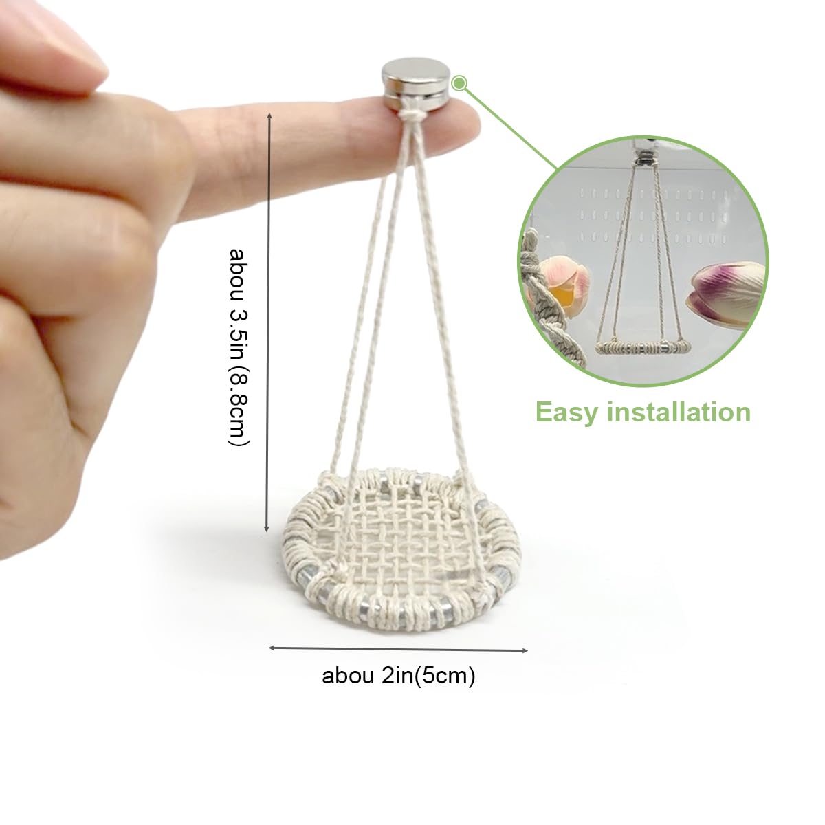 2 Pack Jumping Spider Rope Bridge Swings, Natural Cotton Rope Handmade Magnetic Mounting Jumping Spider Accessories for Medium Jumping Spider Enclosure