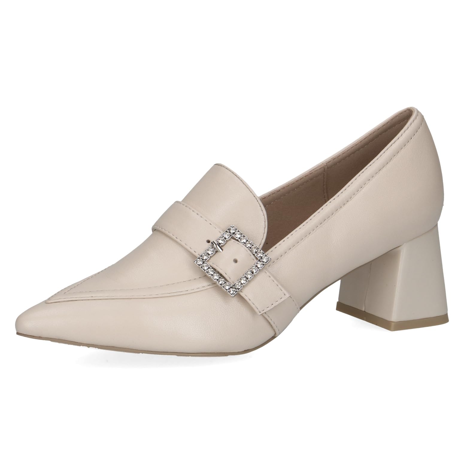 CAPRICE Women's Leather Pumps with Glitter Buckle, Cream (Cream Perlato), 7.5 UK