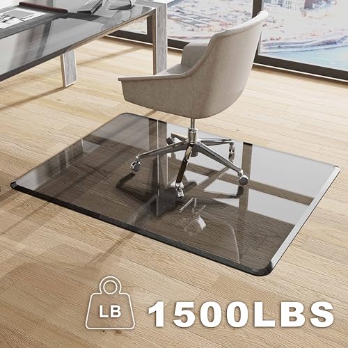 Image of MESAILUP Beveled Edge Office Chair Mat for Carpet or Hardwood Floor Crystal Grey 48 inch x 60 inch Clear Chair Mats for Easy Roll On /Off, Hard Heavy Duty and Non-Slip Pad Floor Ultimate Desk Chair Mat