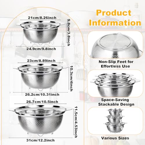 3 Pcs Stainless Steel Colander Strainer Set Metal Colander for Kitchen Pasta Strainer for Rice Food Fruits Spaghetti Vegetables (2QT, 3QT, 5QT) by TINSKY - Image 5