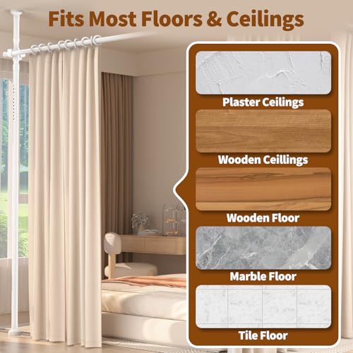 Image of Room Divider for Room Separation,4-10ft(H) 28-140inch(W) Adjustable Temporary Privacy Wall Divider, Tension Curtain Rods No Drilling, Heavy Duty Partition Space Separator Freestanding,White
