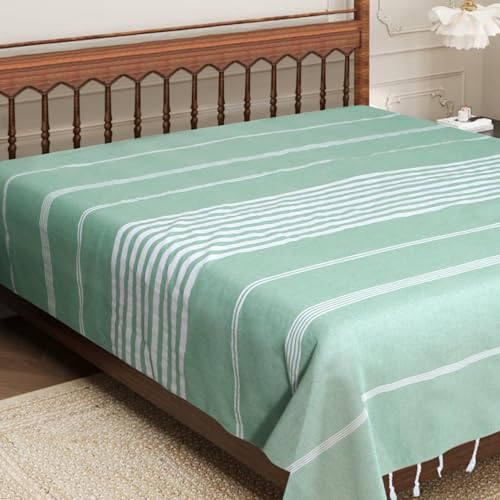 Image of Handmade Double Bedsheet 210 TC | Without Pillow Cover | Handloom Cotton Bedsheets for Double Bed | Double Bedsheet for Summer (Size 90X100 Inches, 7.5 x 8.3 Feet (Sea Green, Double Bed)