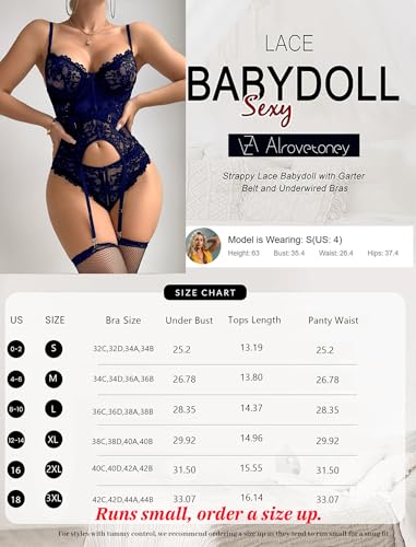 Image of Alrovetoney Sexy Lingerie Set 4pcs Teddy Bodysuit With Bra And Panties & Thigh Highs Corset Bodysuit XS-3XL