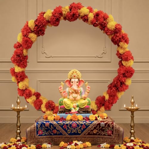 Image of SpecialYou Ganpati Decoration Setup for Home with PVC Ganpati Decor Backdrop & Marigold Garlands, Ganesh Decoration Items for Home Decor Items - 5pcs
