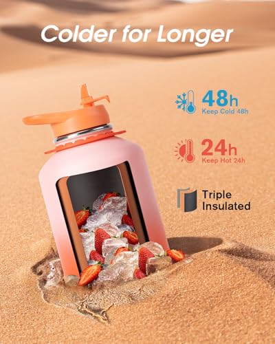 Image of Coolflask Half Gallon Water Bottle Insulated Stainless Steel with Strap