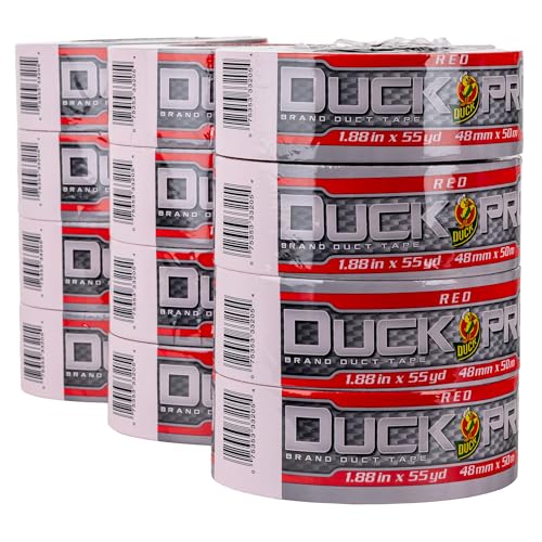 Image of Duck Pro Heavy Duty Duct Tape for Long Lasting Repairs, 2 inch Wide (1.88 in x 55 Yds) Performance Grade Tape with Waterproof Backing, Red, 12 Rolls