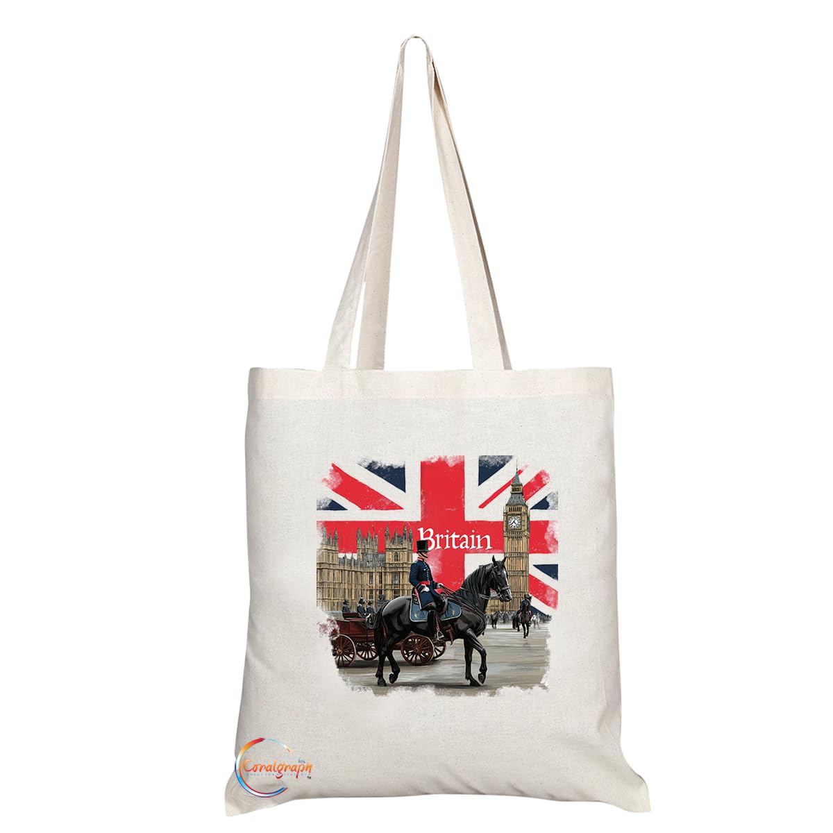 Coralgraph Inc TB2030 - Natural Reusable Shopping Souvenir Tote Bag Featuring Great Britain - (Design 3)