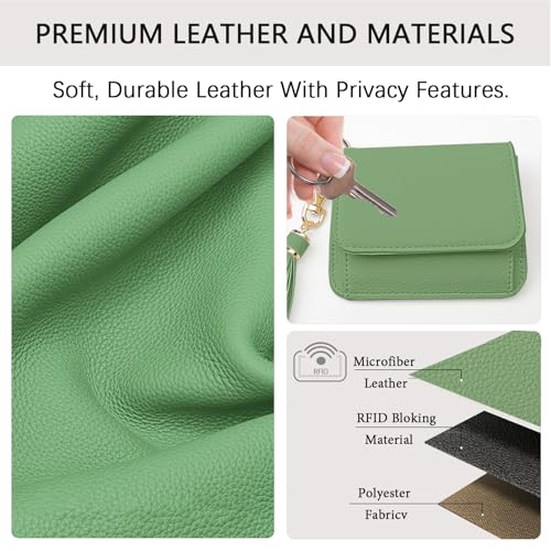 Image of Keychain Wallet for Women,RFID Wristlet Wallet with Beaded Strap | Tri-Fold Design,6 Card Slots,ID Window,Zipper Coin Pocket,Lightweight Carry