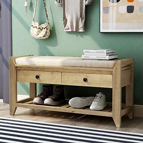 Shoe Rack with Cushioned Seat, Shoe Bench with Storage...
