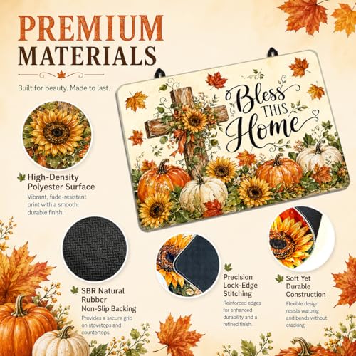 Image of Stove Top Cover for Electric Stove 28 inchx 20 inch, Fall Pumpkins Sunflowers Rustic Harvest Glass Top Stove Cover Protector, Glass Cooktop Covers, Kitchen Flat Electric Stove Top Covers