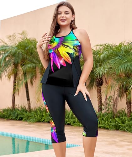 Image of LALAGEN Womens 2023 Plus Size Tankini Swimsuit Rash Guard Capris Athletic Two Piece Swimwear Bathing Suit S-5X