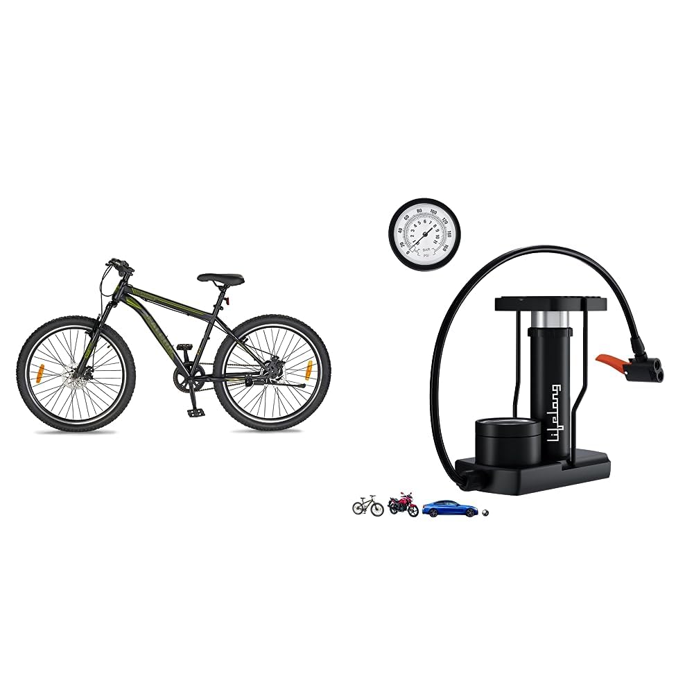 Lifelong LLBC2702 Falcon 27.5T with Disc Brake and Suspension BMX Cycle (Black) High Pressure Dual Head Foot Air Pump (LLBAPM01, Black)-image-37