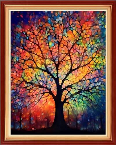 Image of Dooxvey Cross Stitch Kits for Adults Beginners,Full Range of Cross-Stitch Stamped Kits Needlepoint Kits for Beginners Embroidery Kits 11CT Cross Stitch Patterns-Colorful Night Light Tree 16x20 inch