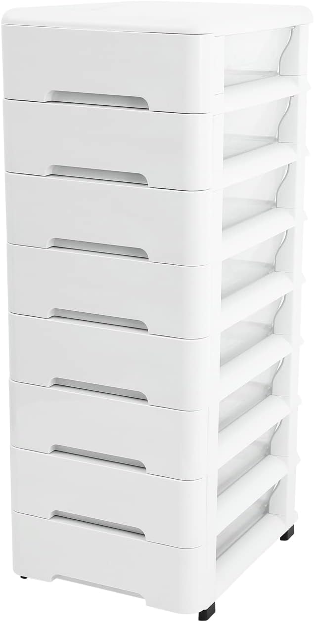 Naivees 8 Drawer Storage Cart and Personal Organizer, Heavy-Duty Plastic Storage Drawers Mobile Cabinet with Casters, Large Containers for Storing Arts, Crafts and Toys (8 Drawer-White)