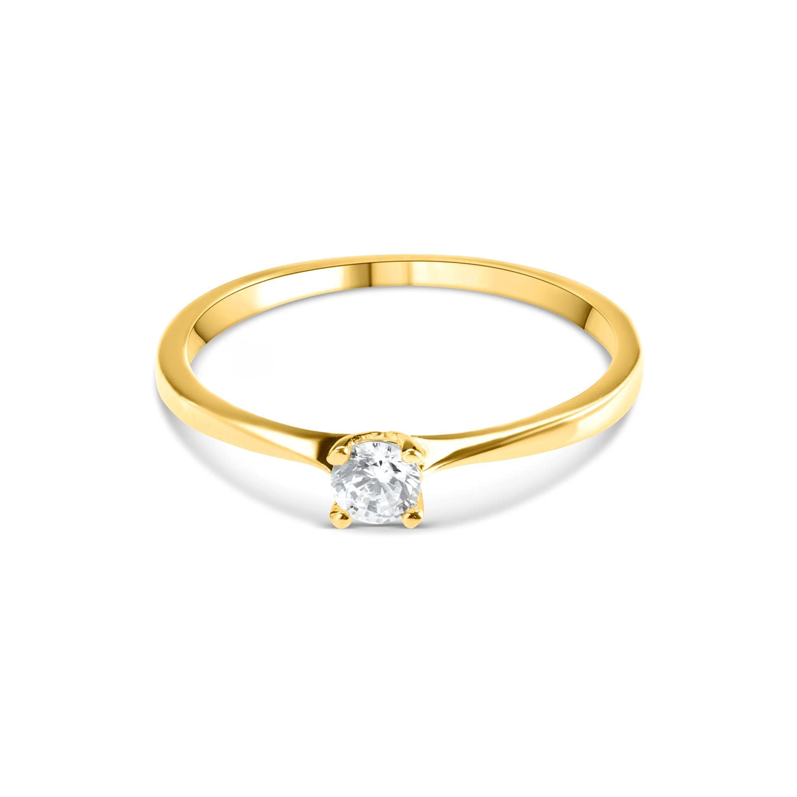 Damen-Solitärring aus 925er Silber, 18 Karat vergoldet, mit Zirkonia, Sterling Silber