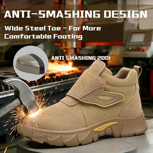 Image of Welding Work Boots for Men Women Slip on Steel Toe Safety Shoes Comfortable Indestructible Work Boots Puncture Proof Lightweight Breathable Construction Shoes