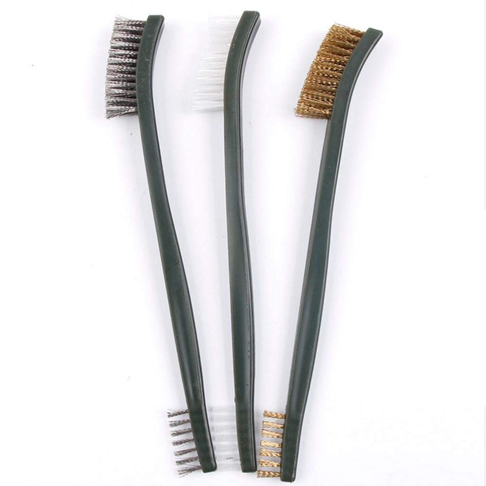 Produktbild von 3-teiliges Drahtbürsten Set – Stahl, Messing & Nylon, Abgewinkelter Kopf, 245 Mm, Für Rost & Schmutz