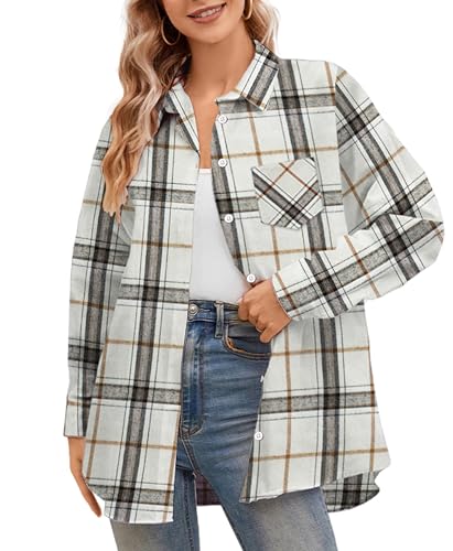 Image of SANGTREE Women and Girls Long Sleeve Flannel Casual Button Down Plaid Shirt