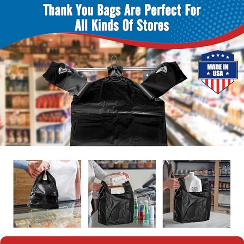 Fuxury 500 Count Plastic T-shirt Bags Black 11.5" x 6.5" x 21", Grocery, Trash, Take Out, To Go, Restaurants, Retail Shopping Bags in Bulk for Small Business (Made in USA)