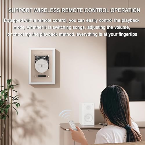 Odtwarzacz CD do montażu na ścianie z wyjściem Bluetooth 5.0 i AUX, pilotem zdalnego sterowania i ekranem LED, bez głośników, do galerii domu, biura, dekoracji i ramki na zdjęcia