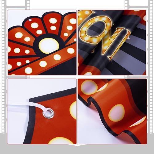Image of Peryiter 3 Pcs Movie Night Porch Sign Banner Movie Theme Party Decorations Theater Door Entrance Banner Welcome Now Showing Lights Hanging Porch Sign Camera Film Backdrop Red Carpet Party Decoration