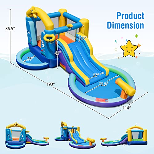 BOUNTECH Inflatable Water Slide, Ocean Kids Water Park Jump Castle w/Ball Pit & Splash Pool, Water Slides Inflatables for Kids, Blow up Water Slide Bounce House with Blower for Outdoor Backyard Gifts - Image 4
